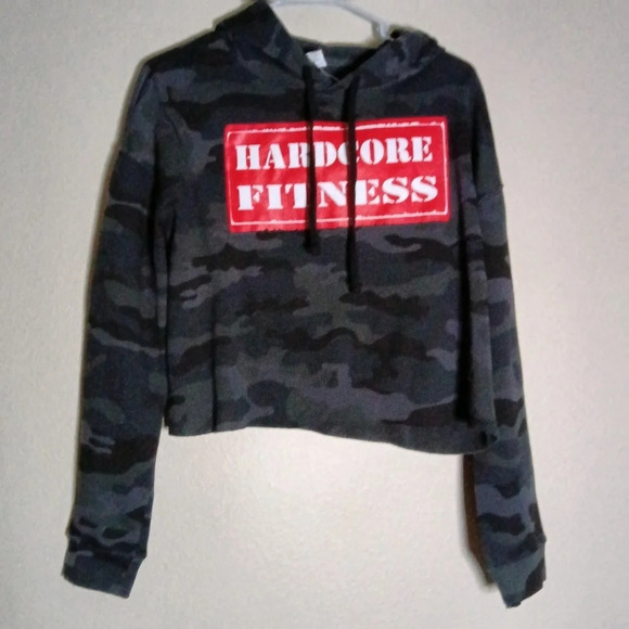 INDEPENDENT Trading Co. Hardcore Fitness Crop Sweatshirt Hooded Gray Camo Size M - Picture 1 of 8